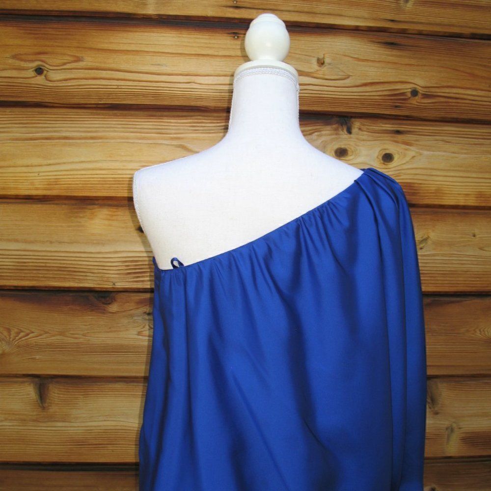 Blue One Shoulder Drape Dress - Picture 6 of 8